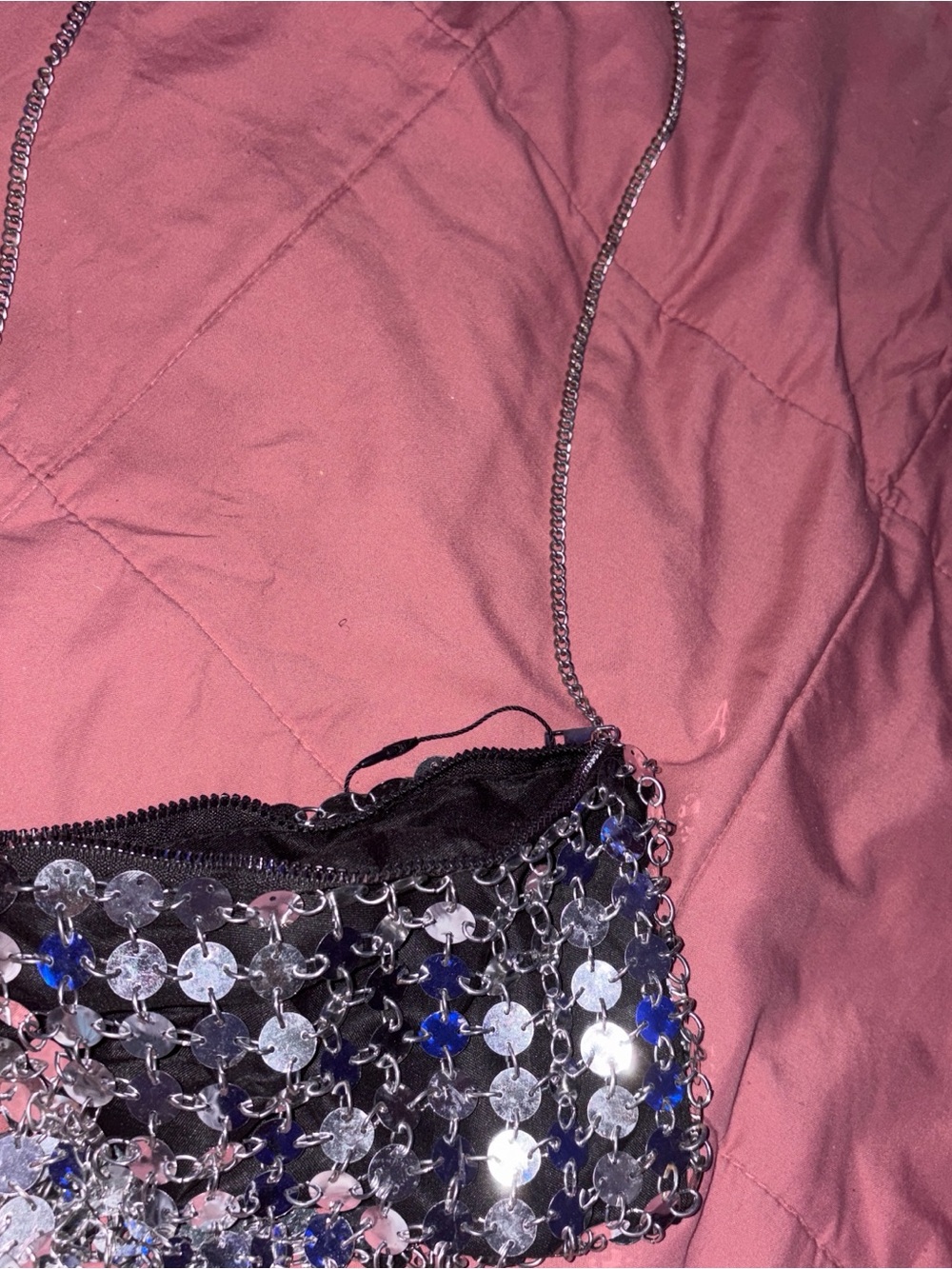 ASOS Black Sequined Mini Bag with Silver Chain